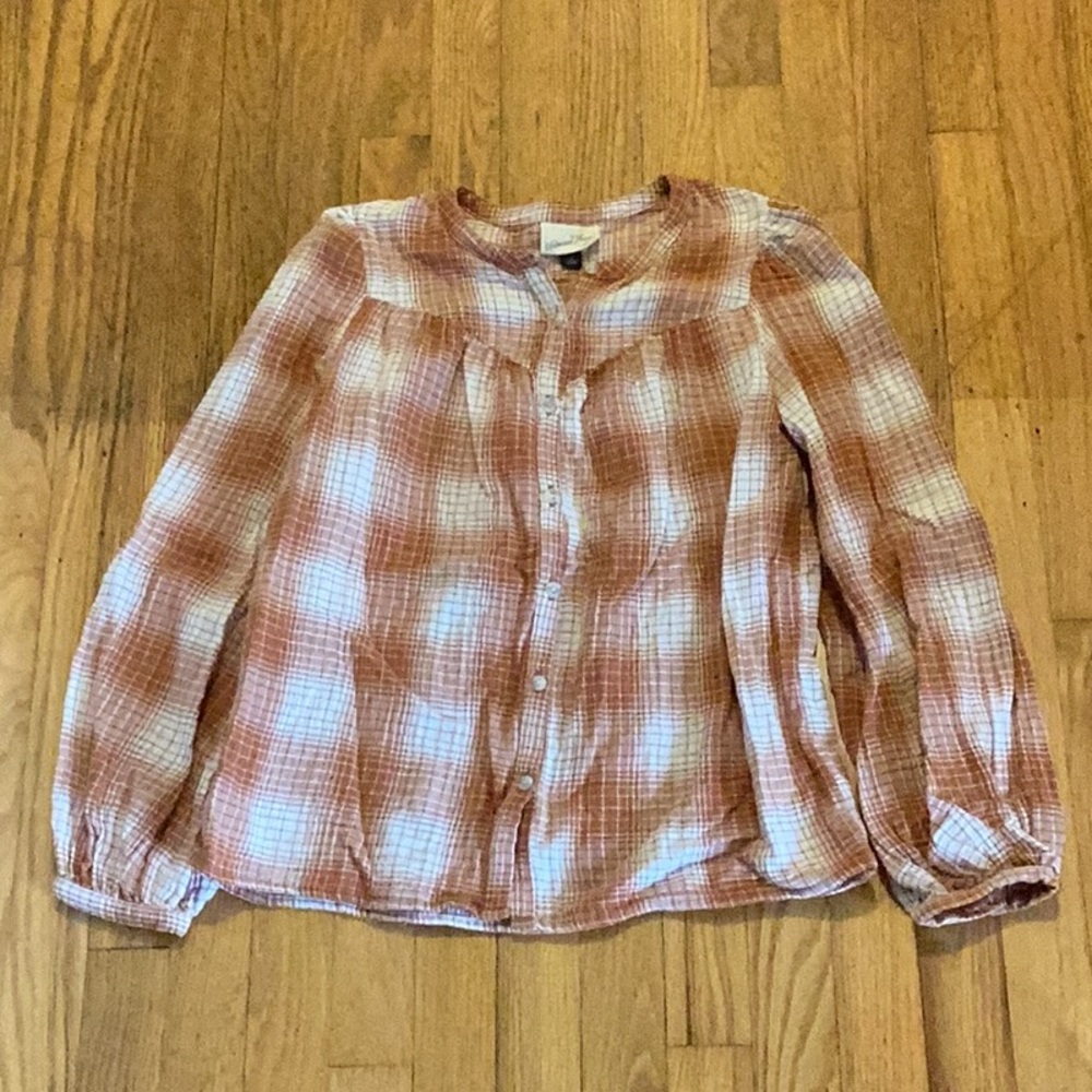 Universal Thread Rust Colored button front plaid cotton gauze shirt size xsmall - Picture 3 of 10